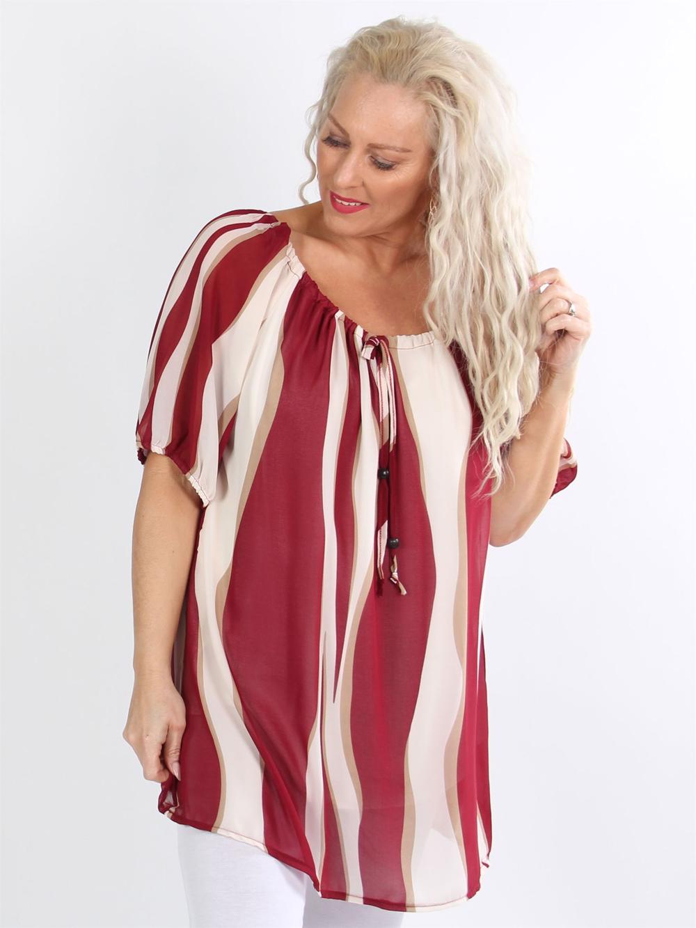 Belis - Svart och beige randig chiffong tunika